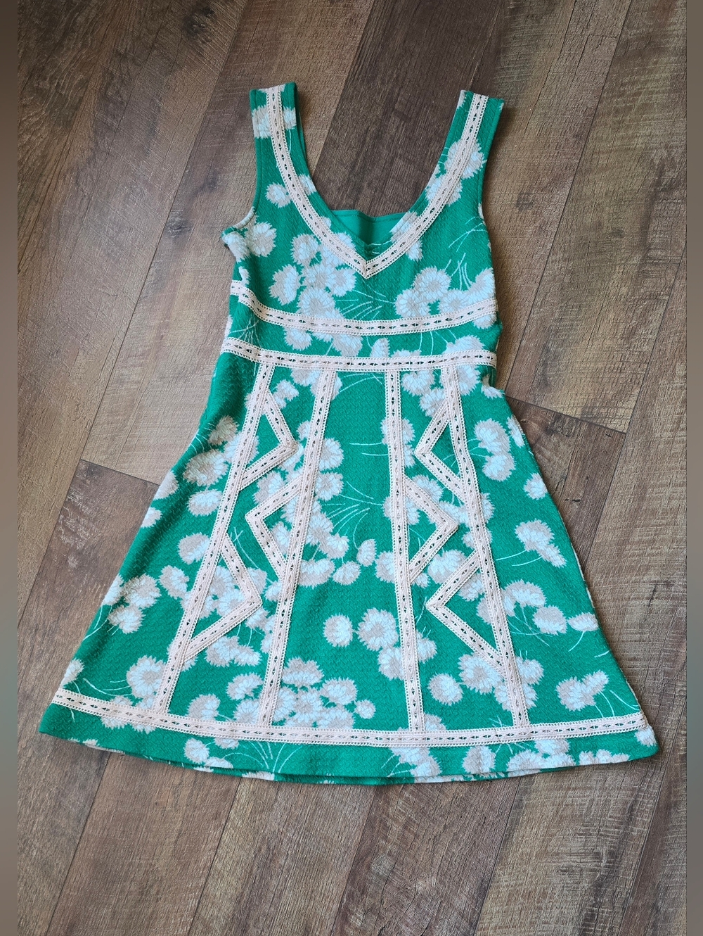 Maeve Anthropology Green And White Emma Fit And Flare Dress Size 4
